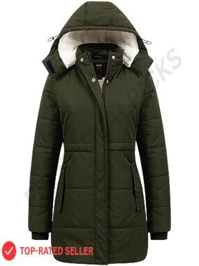 Women's Thicken Sherpa Lined Puffer Jacket Removable Hood Winter Coat